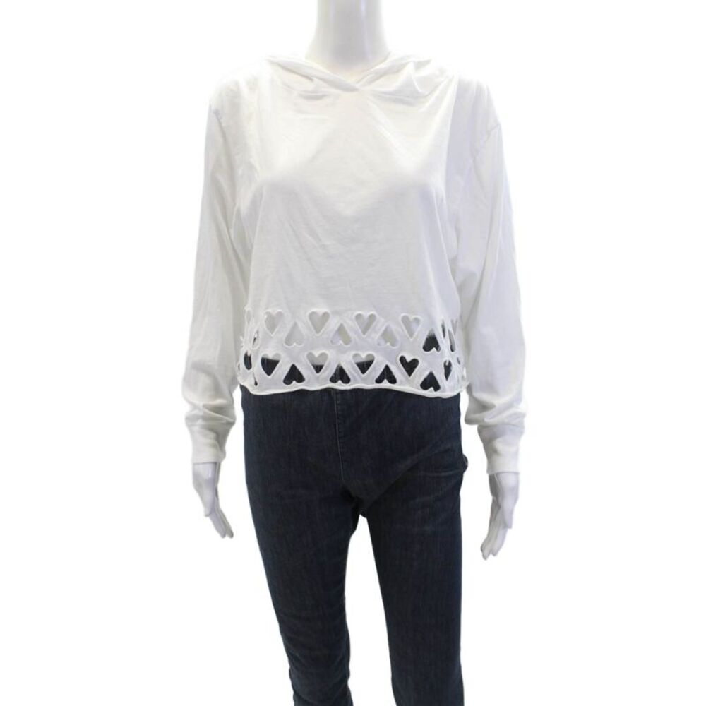 Chrldr Womens Cotton Long Sleeve V-neck Hood Cut Out Sweater White Size S